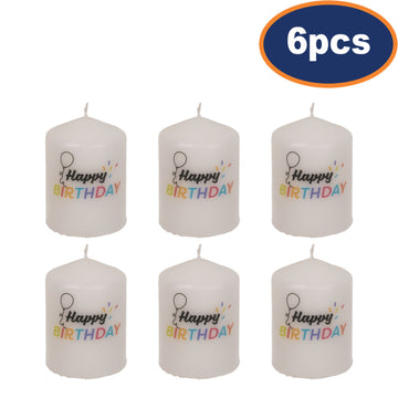 6Pcs Happy Birthday Unscented Pillar Candle