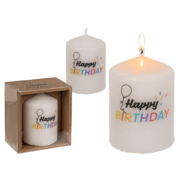 Unscented White Happy Birthday Pillar Candle