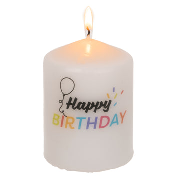 Unscented White Happy Birthday Pillar Candle