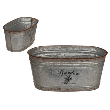 Oval Plant Flower Trough Pot Galvanised Metal Garden Lawn Outdoor Tub Planter