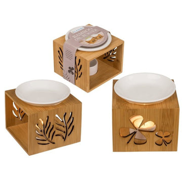 Bamboo Wooden Essential Oil Burner Scented Wax Candle Aromatherapy Tealight