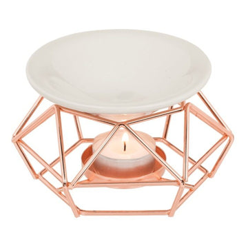 Oil Burner Tealight Candle Ceramic Holder Rose Gold Metal Home Decorative Style