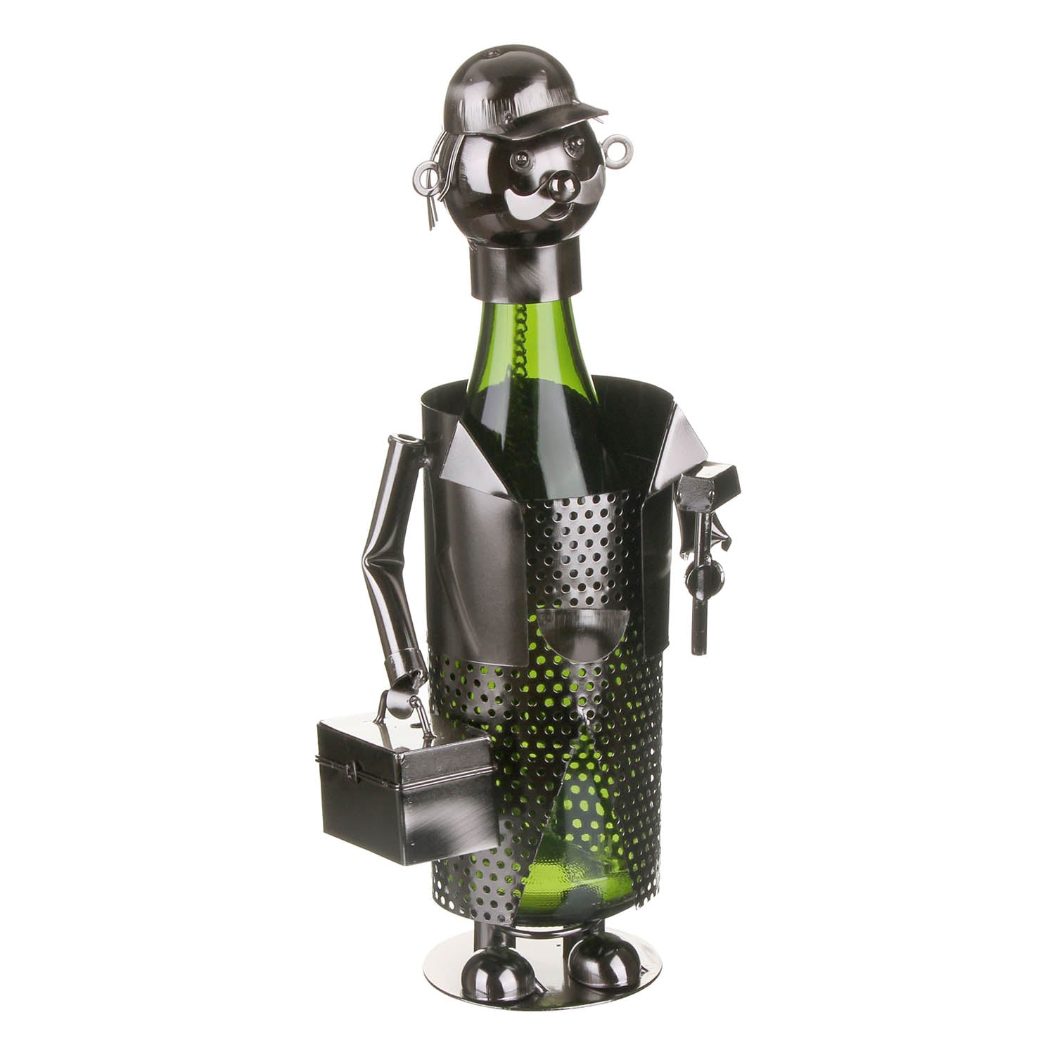 Metal Craftsman Shaped Wine Bottle Holder