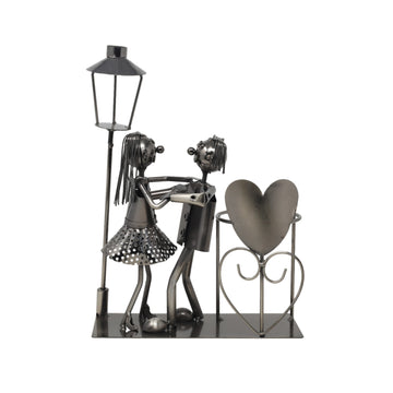 Romantic Dancing Couple with Street Lamp Metal Wine Bottle Holder