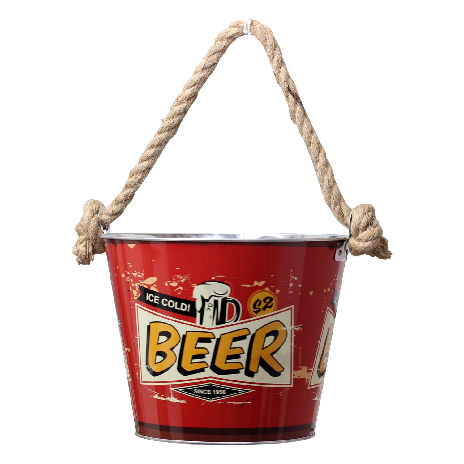 Red Metal Beer Bucket with Bottle Opener