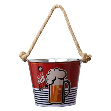 Red Metal Beer Bucket with Bottle Opener