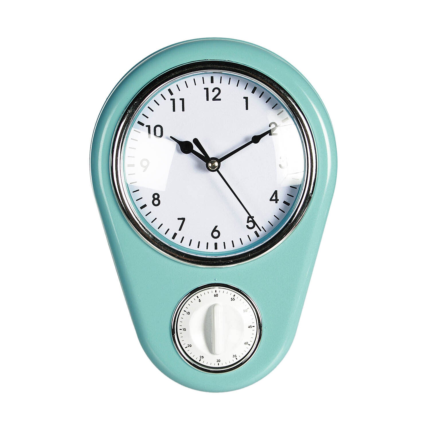 Blue Retro Kitchen Wall Hanging Clock With Built-In Timer