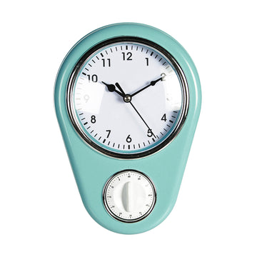 Blue Retro Kitchen Wall Hanging Clock With Built-In Timer