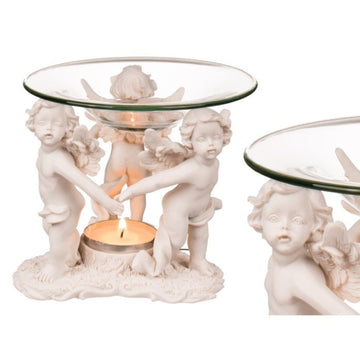 Oil Burner Tealight Candle Glass Bowl Holder Polyresin Angel Decorative Figurine