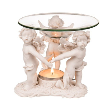 Oil Burner Tealight Candle Glass Bowl Holder Polyresin Angel Decorative Figurine
