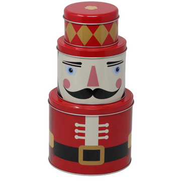 Cookies Storage Box Tin Christmas 3Pcs Xmas Nutcracker Cake Biscuit Sweets Jar