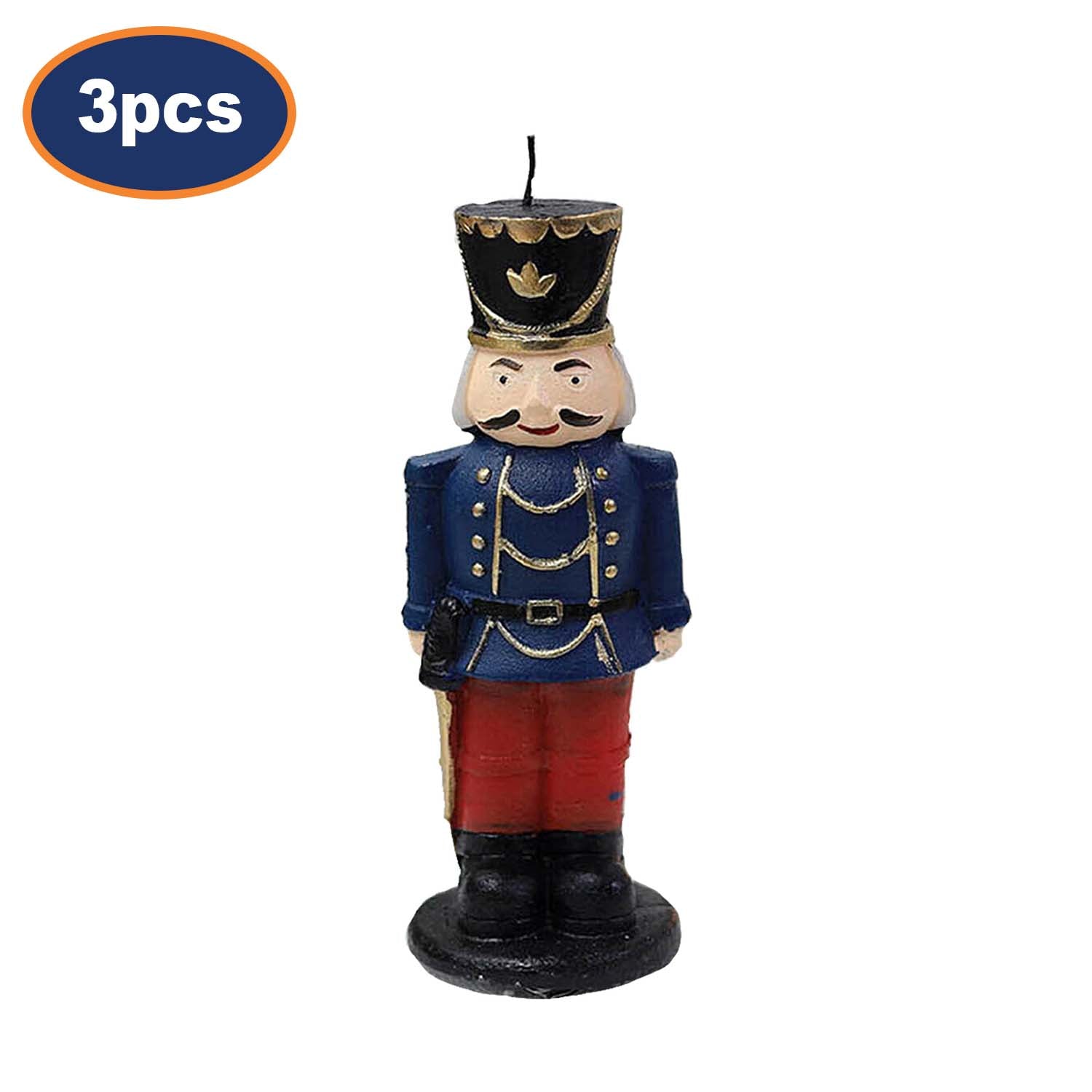 3Pcs Blue Nutcracker Figure Christmas Candle