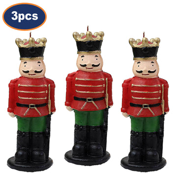 3Pcs Red Nutcracker Figure Christmas Candle