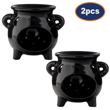 2Pcs Black Ceramic Cauldron Oil Burner Warmer