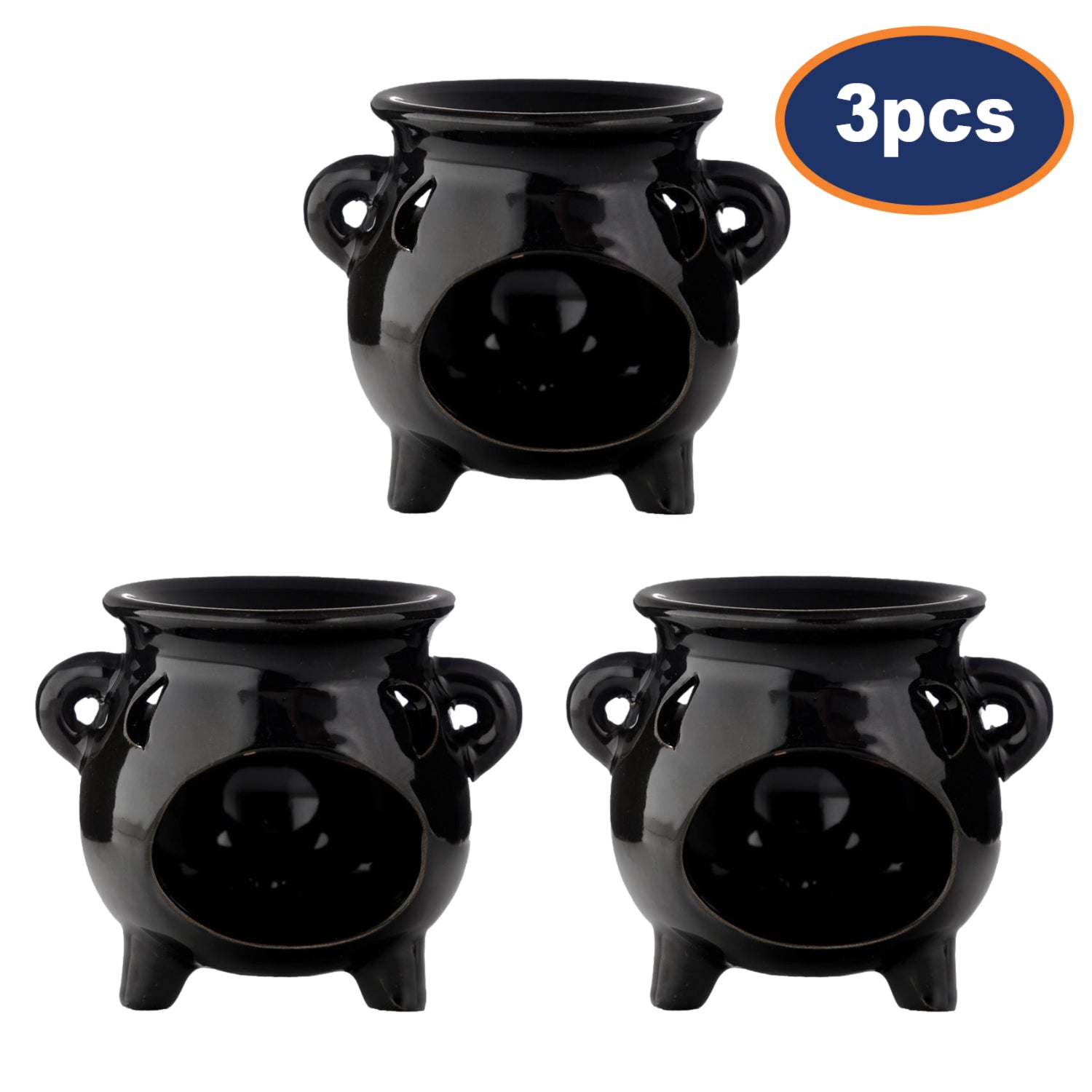 3Pcs Black Ceramic Cauldron Oil Burner Warmer