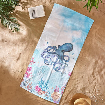 Octopus Beach Towel Cotton - Blue