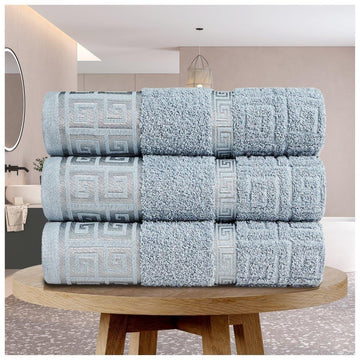 3 Pack Embroidered Greek Key Bath Sheet Towel - Blue