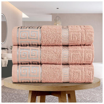 3 Pack Embroidered Greek Key Bath Sheet Towel - Blush Pink