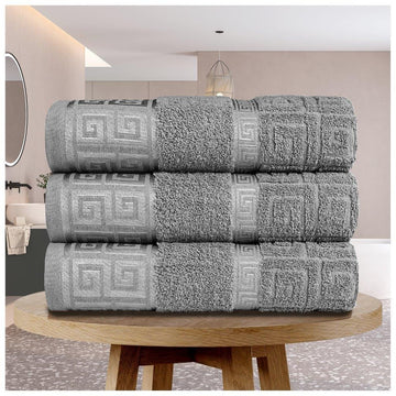 3 Pack Embroidered Greek Key Bath Sheet Towel - Charcoal