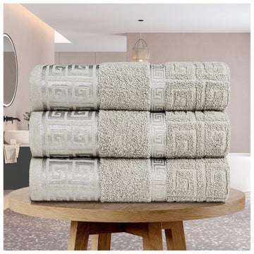 3 Pack Embroidered Greek Key Bath Sheet Towel - Silver Grey