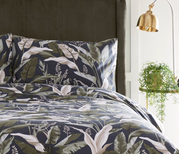 Olive Botanical Leaf Duvet Cover Set, Double, Black & Green