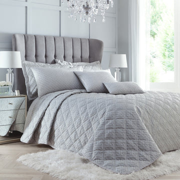 Luxury Jacquard Quilted Bed Throwover - Olympia Silver Grey