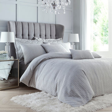 Luxury Jacquard Super King Duvet Cover Set - Olympia Silver Grey
