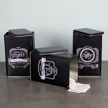 Set of 3 Tea Coffee Sugar Kitchen Storage Canisters Metal