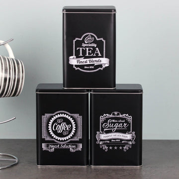 Set of 3 Tea Coffee Sugar Kitchen Storage Canisters Metal