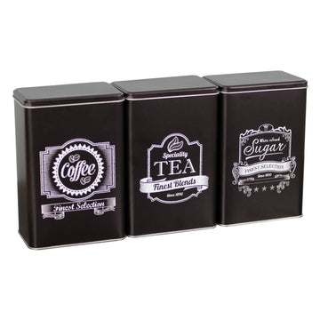 Set of 3 Tea Coffee Sugar Kitchen Storage Canisters Metal