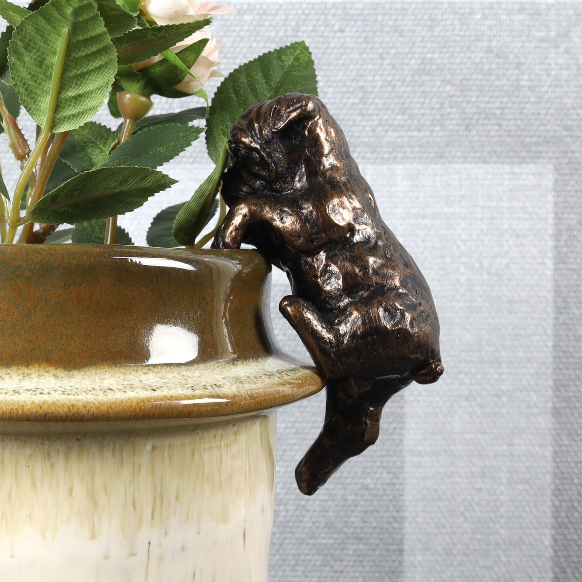 Polyresin Brass Effect Pug Sculpture Plant Hanger