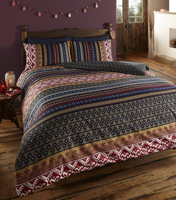 Indian Ethnic Print Duvet Cover Set, King, Red & Navy