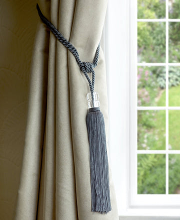 2 x Dual Crystal Tasselled Tieback - Orla Charcoal Grey