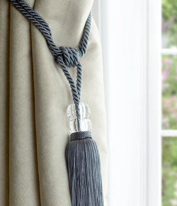 2 x Dual Crystal Tasselled Tieback - Orla Charcoal Grey