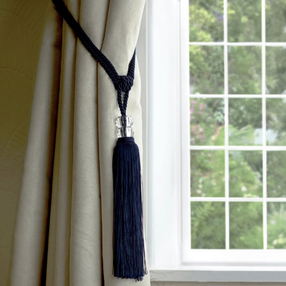 2 x Dual Crystal Tasselled Tieback - Orla Navy Blue