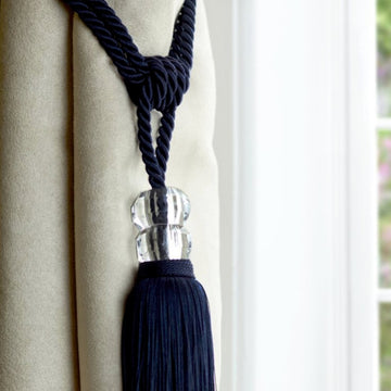 2 x Dual Crystal Tasselled Tieback - Orla Navy Blue