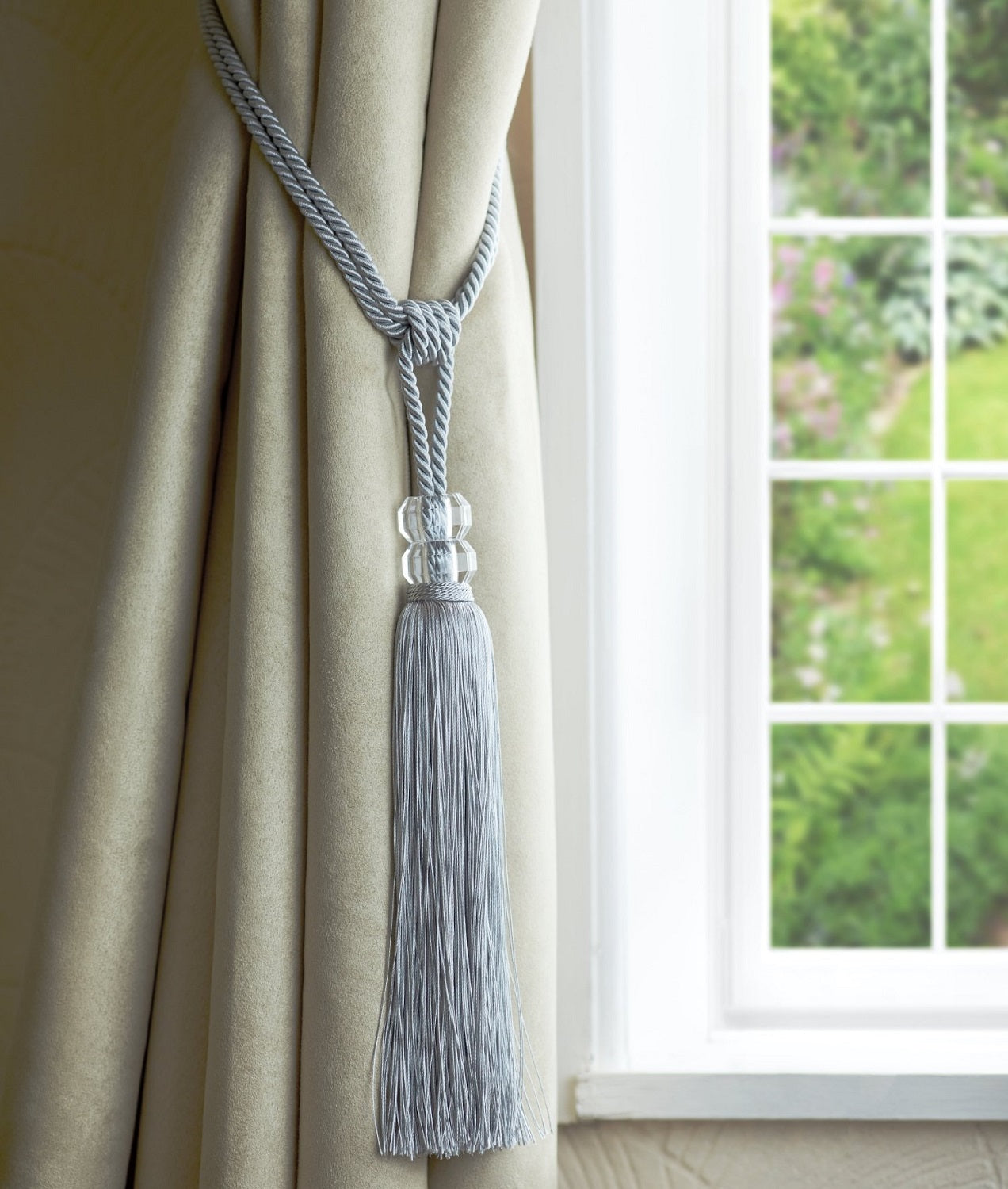 2 x Dual Crystal Tasselled Tieback - Orla Silver Grey