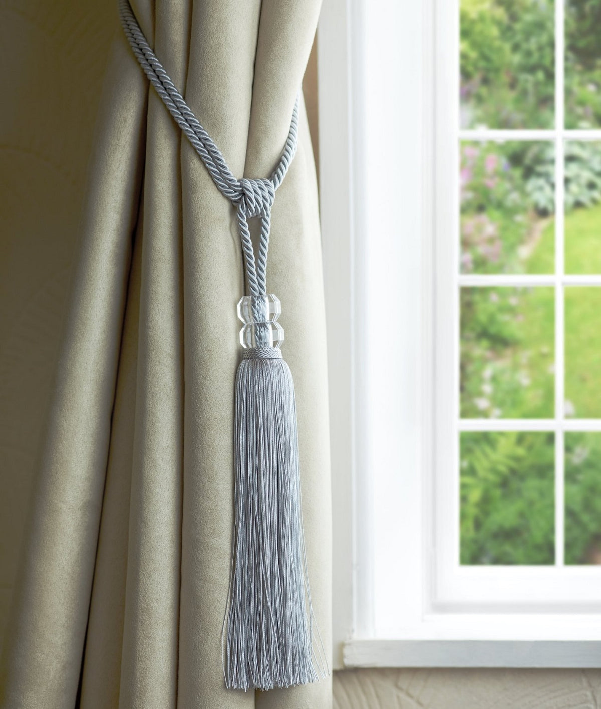 2 x Dual Crystal Tasselled Tieback - Orla Silver Grey