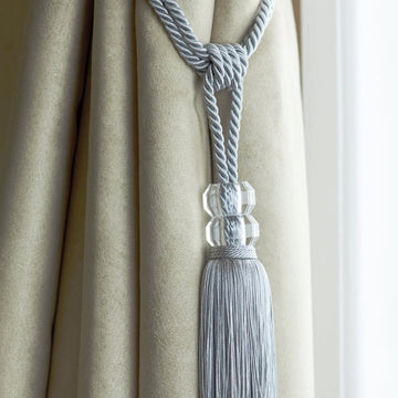 2 x Dual Crystal Tasselled Tieback - Orla Silver Grey