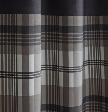 Tartan Check Lined Curtains Eyelet Ring Top 66x72" Charcoal Grey