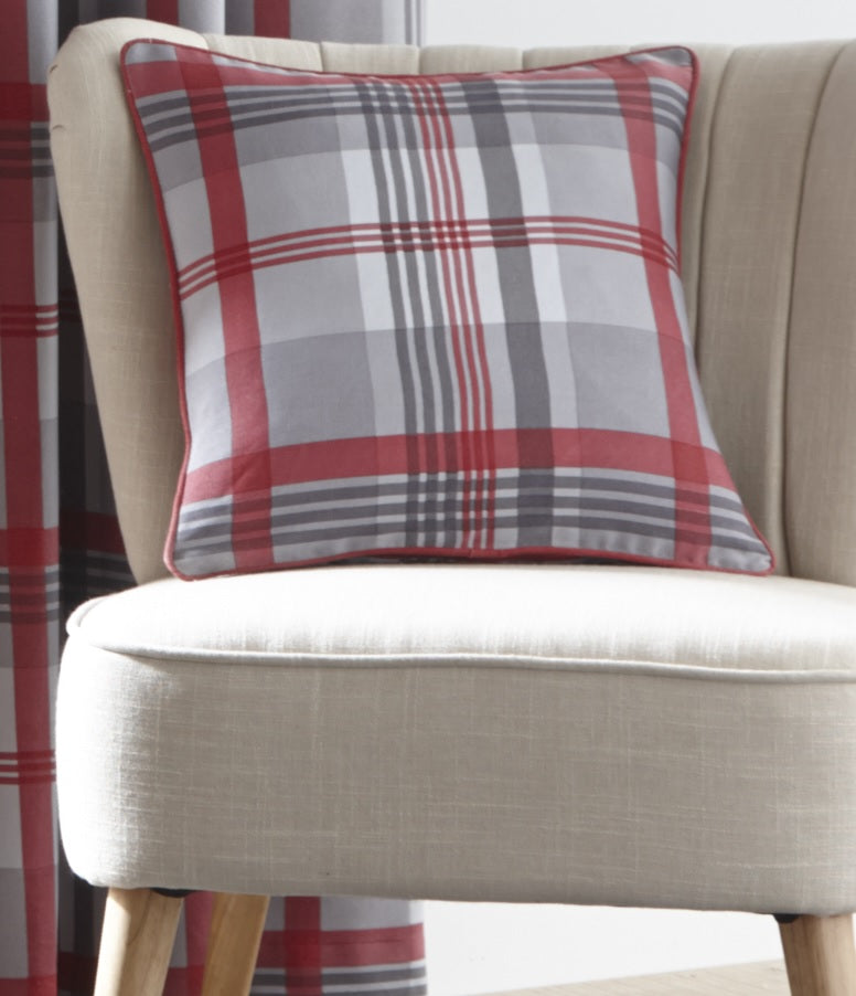 Tartan Check Filled Cushion 43x43cm Red Grey