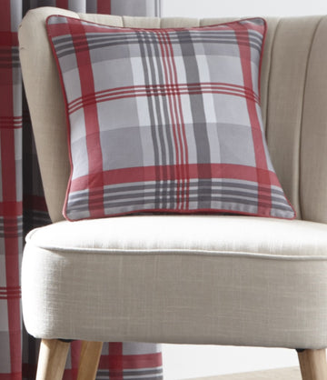 Tartan Check Filled Cushion 43x43cm Red Grey