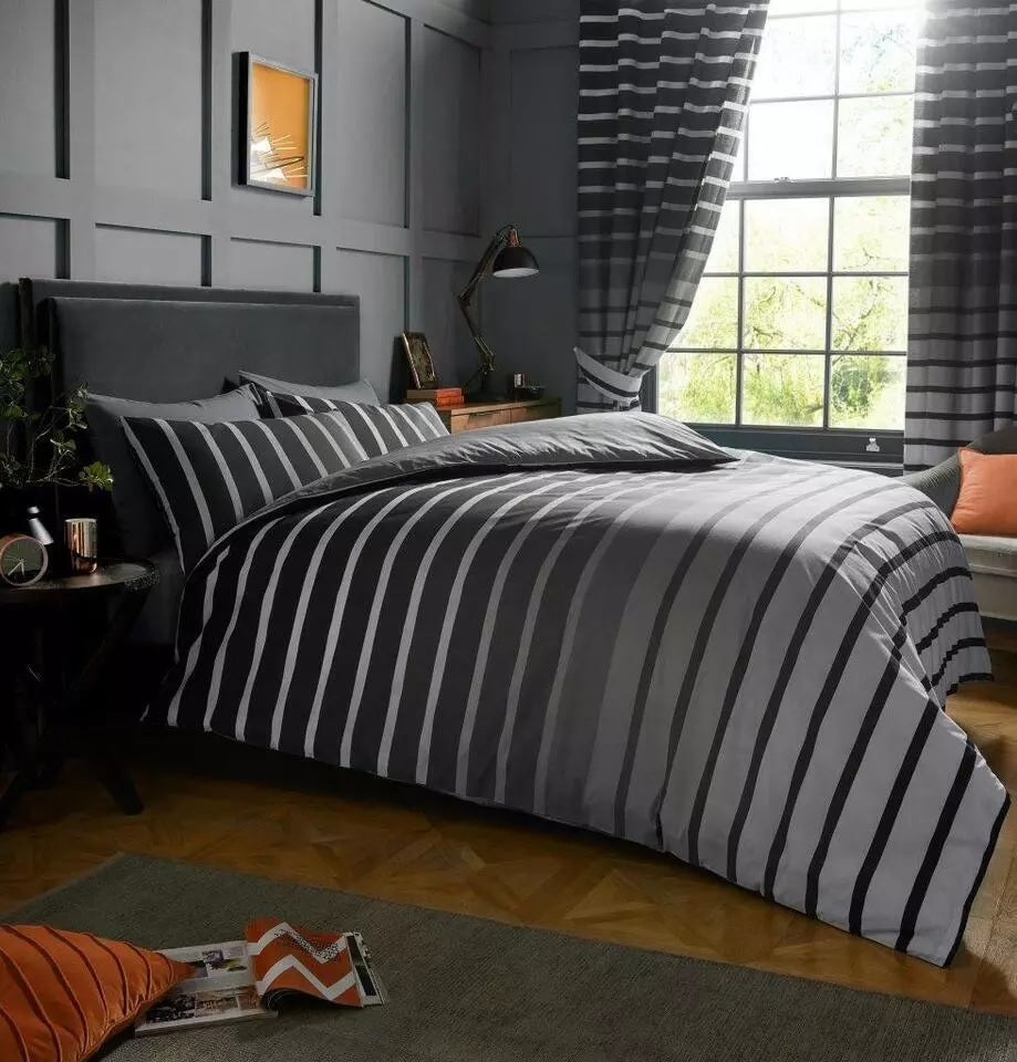 Oscar Stripes Duvet Cover Set, King, Black & Grey