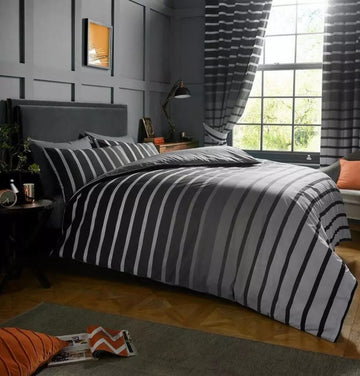 Oscar Stripes Duvet Cover Set, Double, Black & Grey