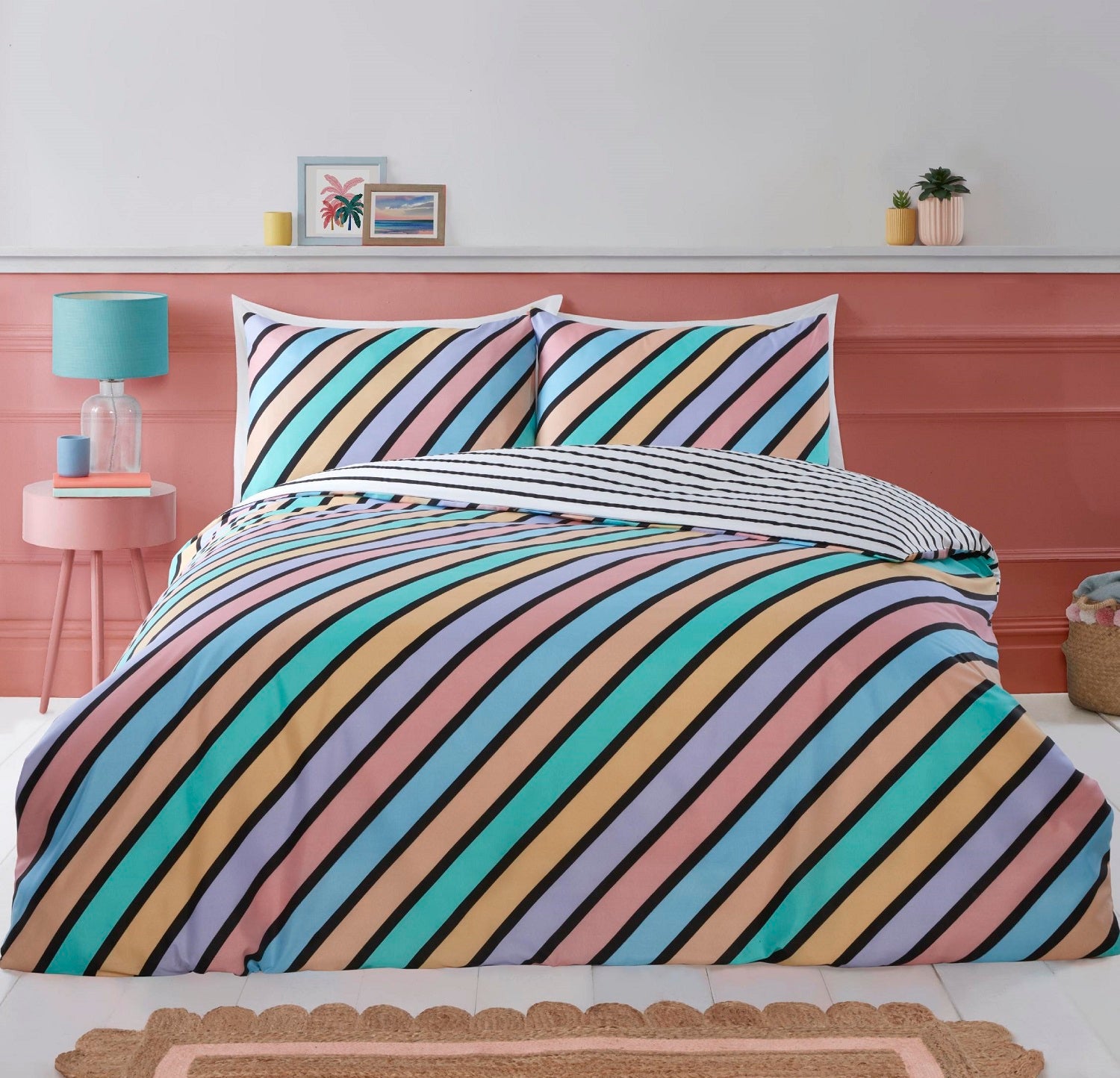 Pastel Multi Striped Duvet Cover Set, King, Multi