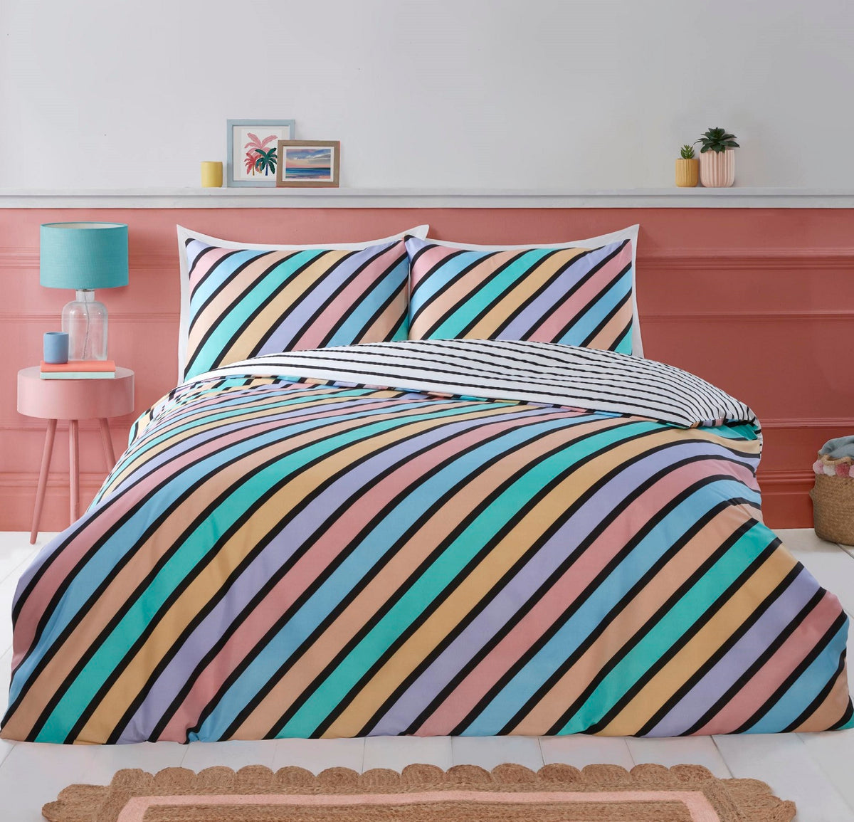 Pastel Multi Striped Duvet Cover Set, King, Multi