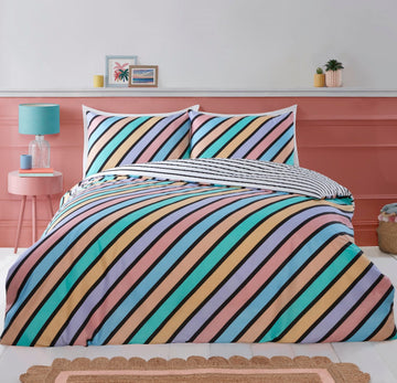 Pastel Multi Striped Duvet Cover Set, Double, Multi