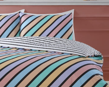 Pastel Multi Striped Duvet Cover Set, King, Multi