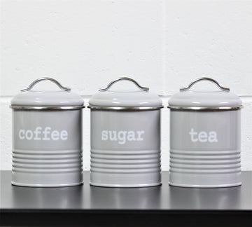 Set Of 3 Coffee Tea Sugar Airtight Lid Canisters