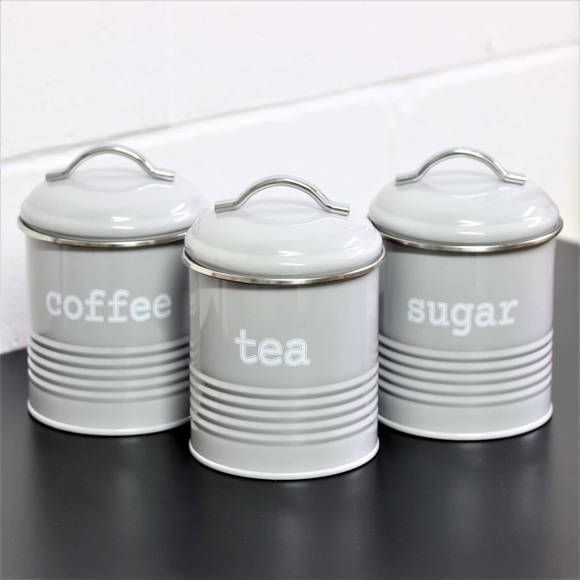 Set Of 3 Coffee Tea Sugar Airtight Lid Canisters